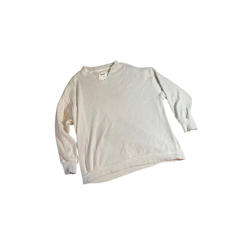 Aerie waffle knit‎ crewneck sweatshirt cream L relaxed fit long sleeve
